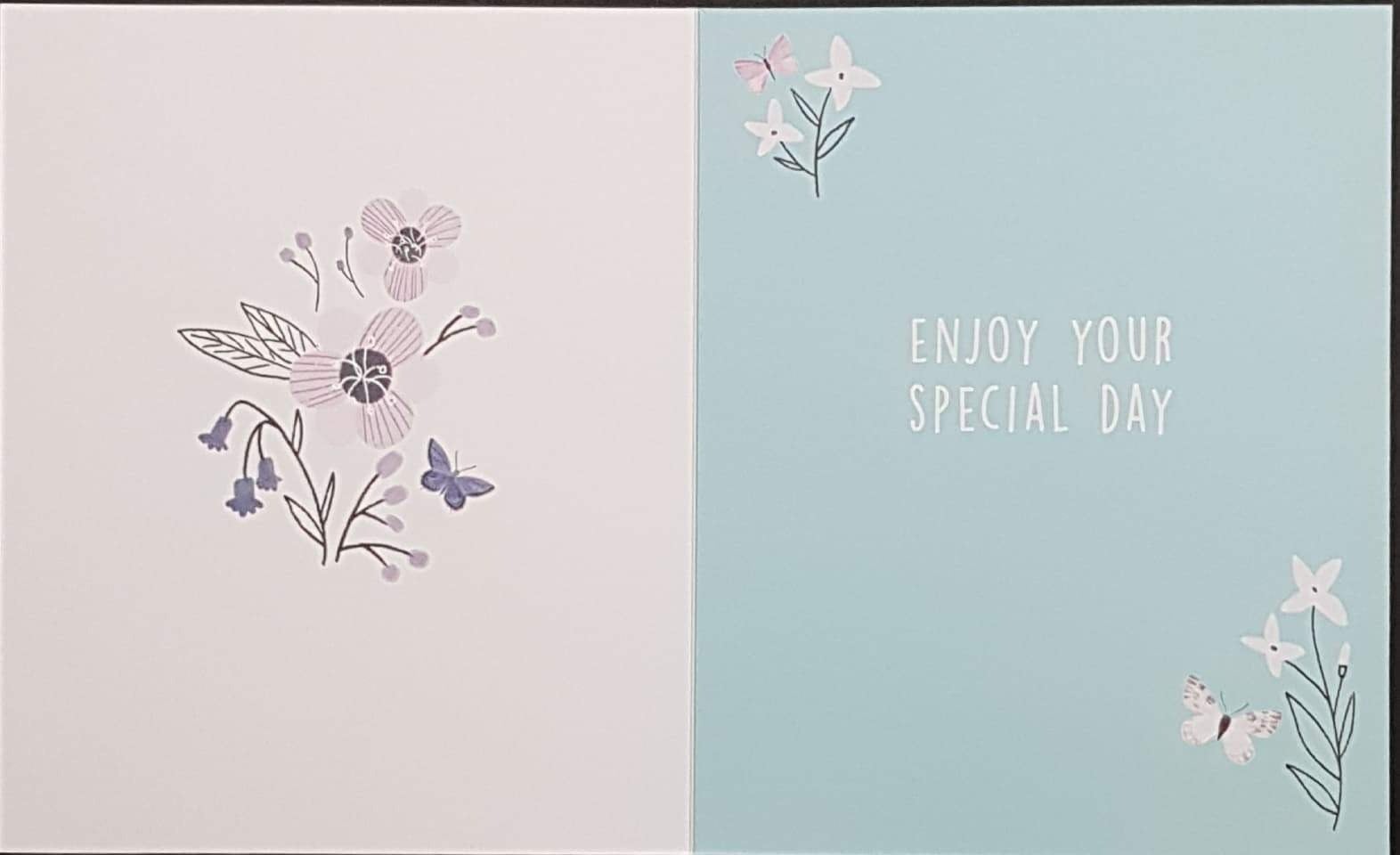Birthday Card - General / Blue, White, Purple Butterflies Between Flowers