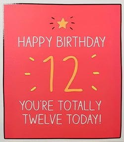 Age 12 Birthday Card - A Yellow Star On A Red Background