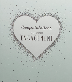 Engagement Card - A Silver Heart On A Pale Green Background
