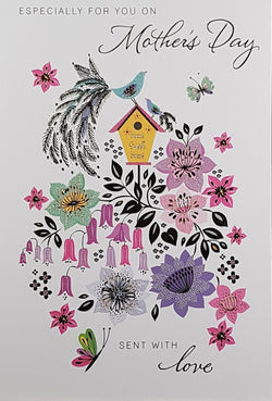 Especially For You Mothers Day Card - Elegant Blue Birds On A Yellow House