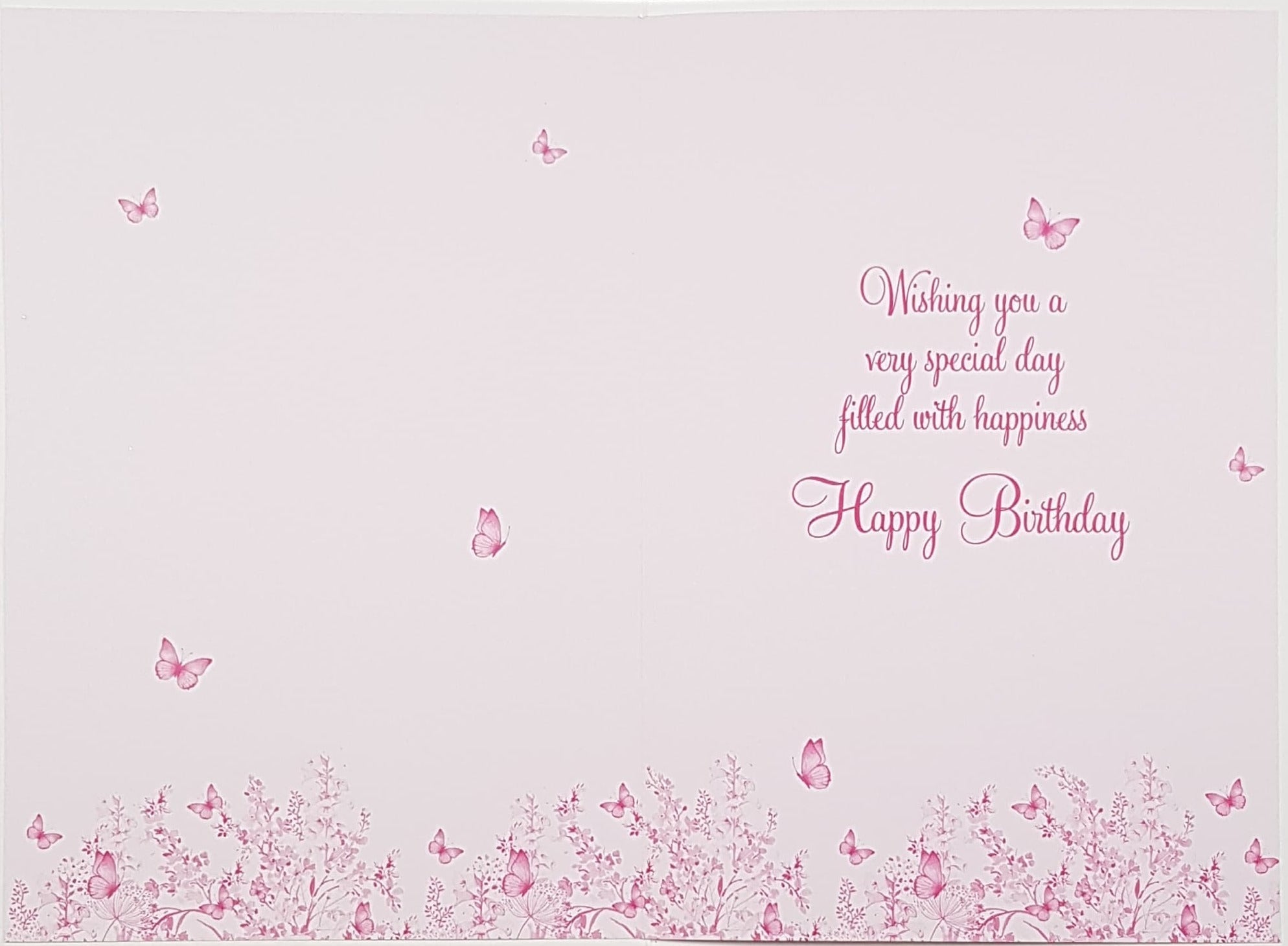 Birthday Card - Auntie/ A Meadow Of Pink Flowers & Butterflies