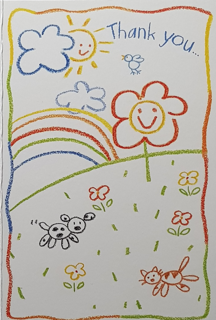 Thank You Card - Crayon Drawing Of Flower On A Hilltop