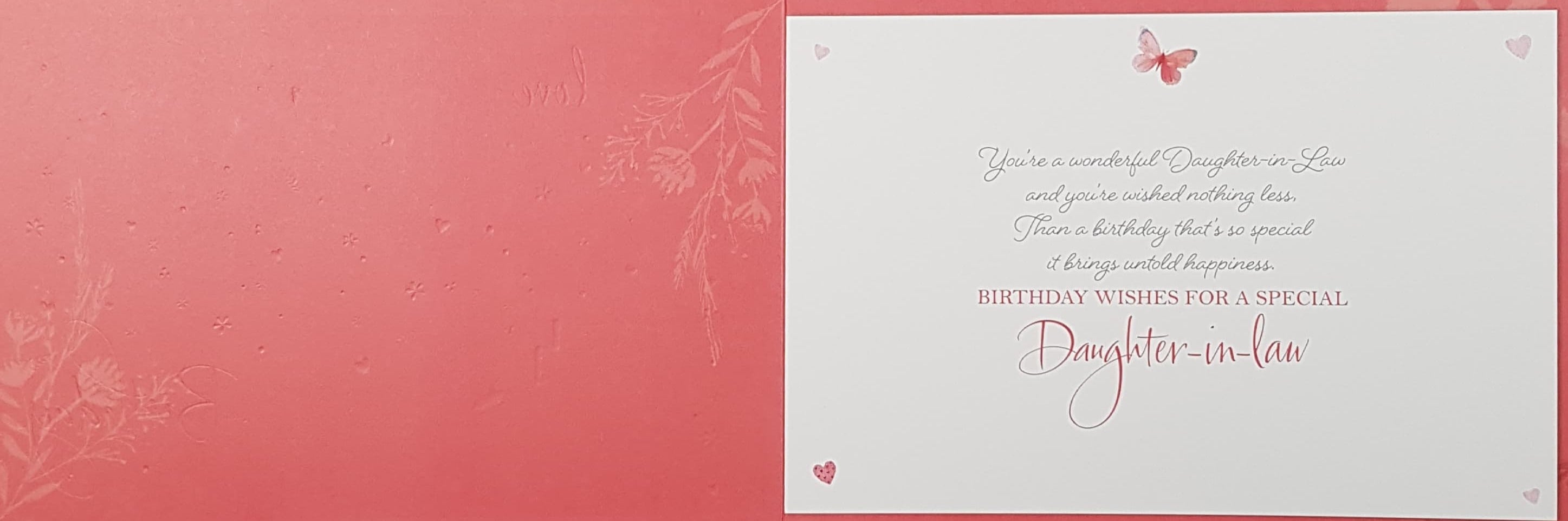 Birthday Card - Daughter-In-Law / A Pink Floral Font With Butterflies