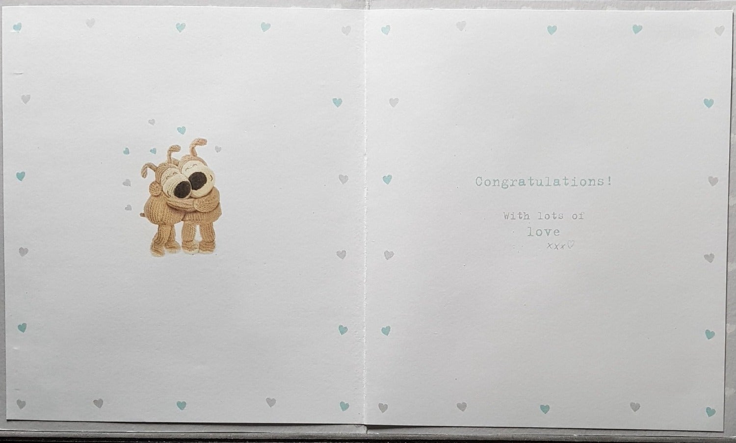Anniversary Card - Cute Dogies Hugging In A Framed Glitter Square