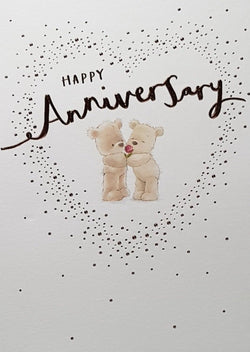 Anniversary Card - Couple Of Cute Teddies Inside Of A Spotted Heart