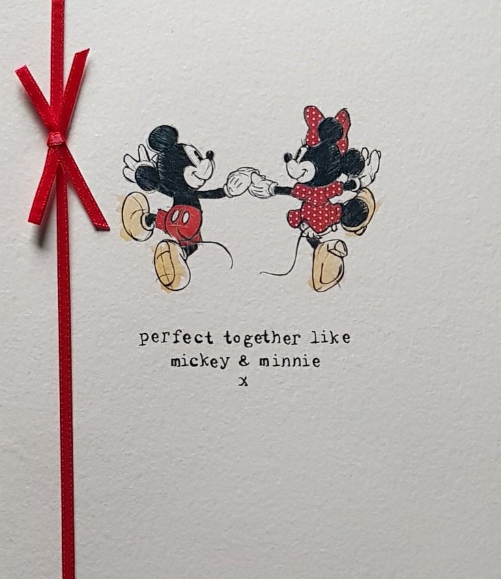 Anniversary Card - For Both / Happy Mice Holding Hands & Red Bows