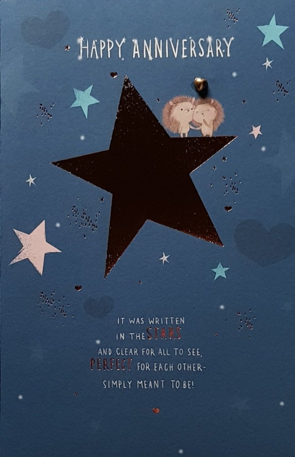Anniversary Card - 'Ít Was Written In The Stars' & Two Hedgehogs Celebrating