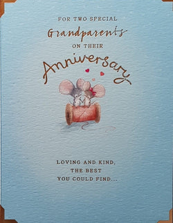 Anniversary Card - Grandparents / Two Mice In Love Sitting On A Spool Of Thread