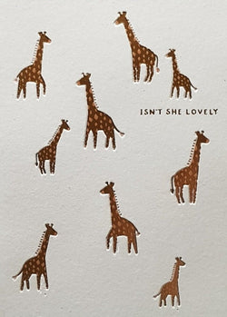 New Baby Card - Girl / Eight Giraffes Pink Spotted