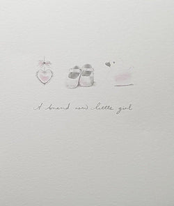 New Baby Card - Girl / A Pink Heart & A Pair Of Little Shoes & A Duck (All Drown)