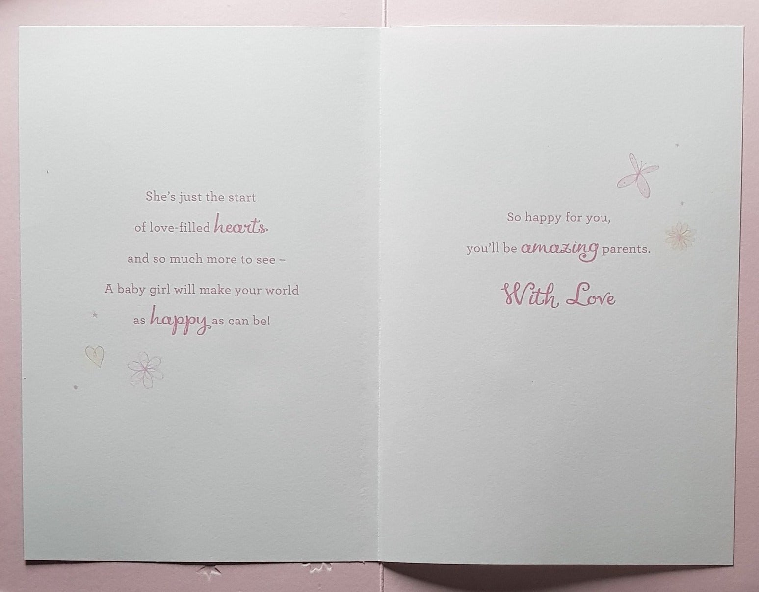 New Baby Card - Girl / Congratulations On The Birth Of Your Daughter