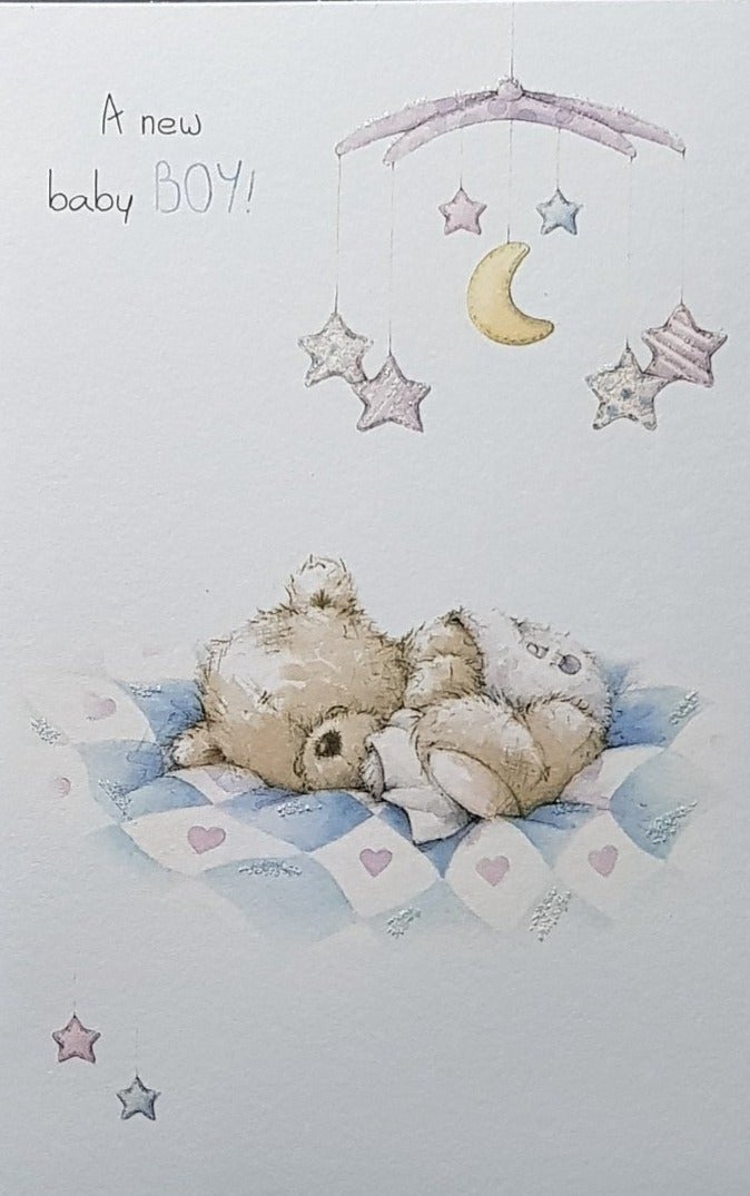 New Baby Card - Boy / Sweet Teddy Is Sleeping Under The Stars