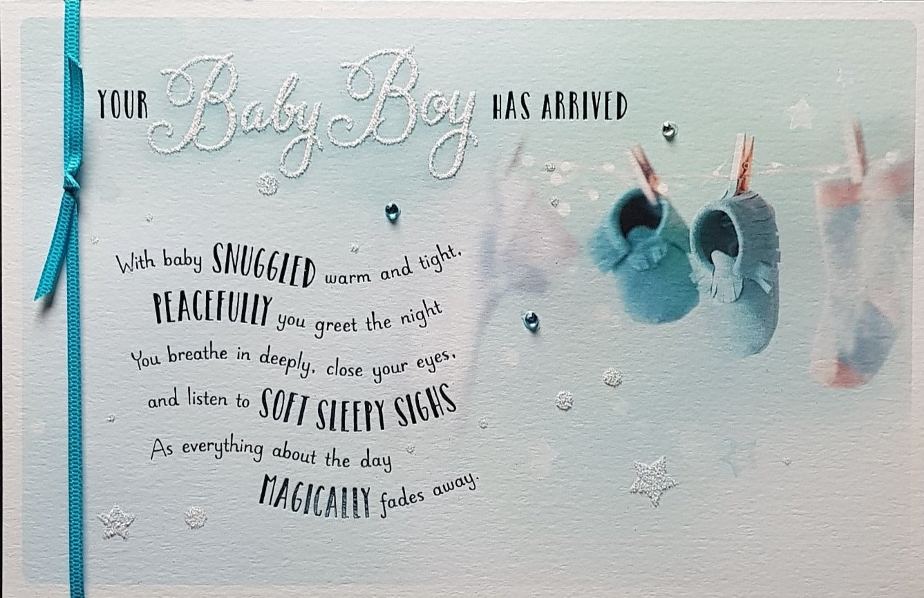 New Baby Card - Boy / Snuggled, Peacefully, Soft Sleepy Sighs