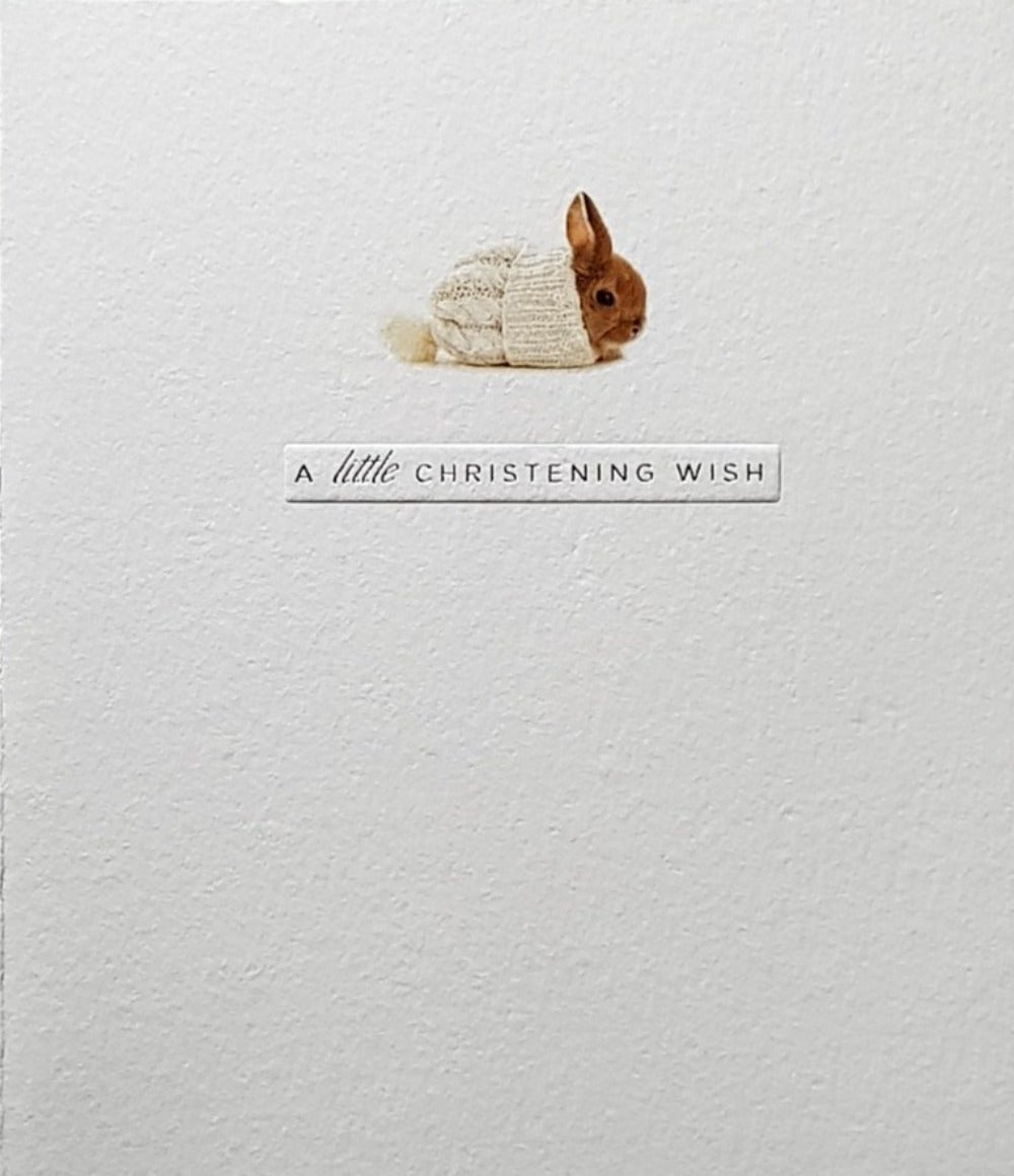 Christening Card - General / 'A Little Christening Wish' & A Rabbit On The Beanie