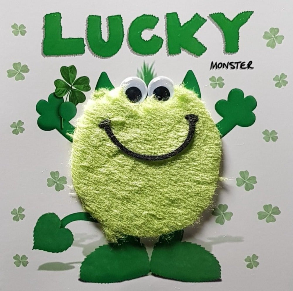 Good Luck Card - 'Lucky Monster' & Clovers