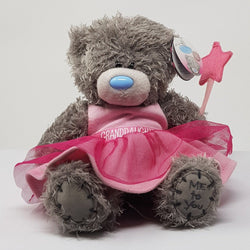 Gift For Granddaughter - Soft Toy / Cute Gray Teddy Wearing Pink Dress And Holding Pink Star With Sign Wish
