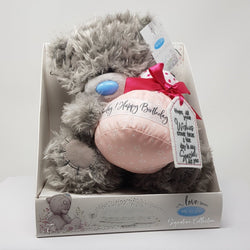 Birthday Gift - Soft Toy / Cute Gray Teddy Holding A Happy Birthday Soft Gift