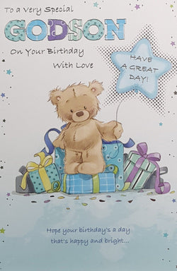 Birthday Card - Godson / A Little Boy In A Super Hero Suit