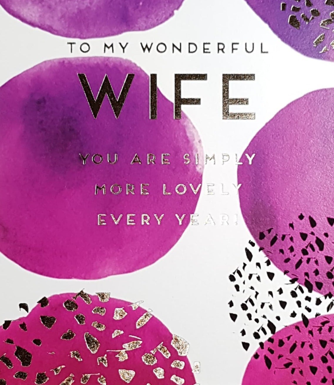 Birthday Card - Wife / Purple Circles & Shiny Silver Confetti