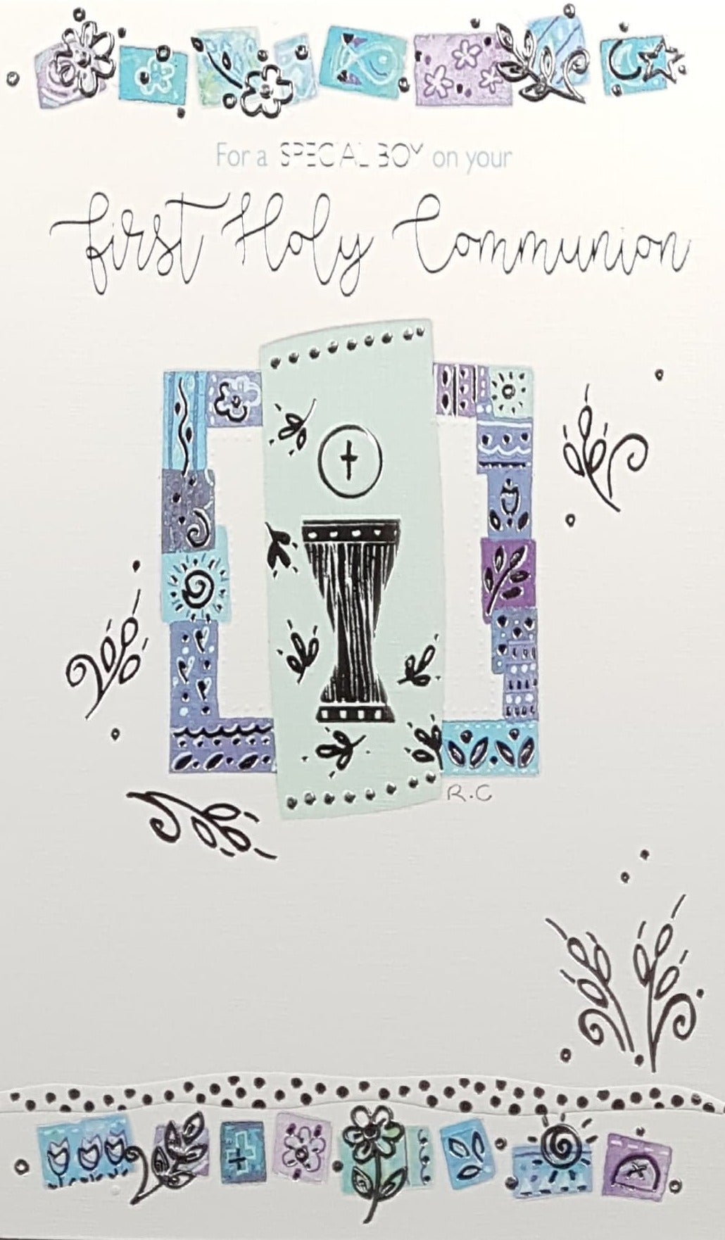 Communion Card - Blue Floral Design ( Boy )