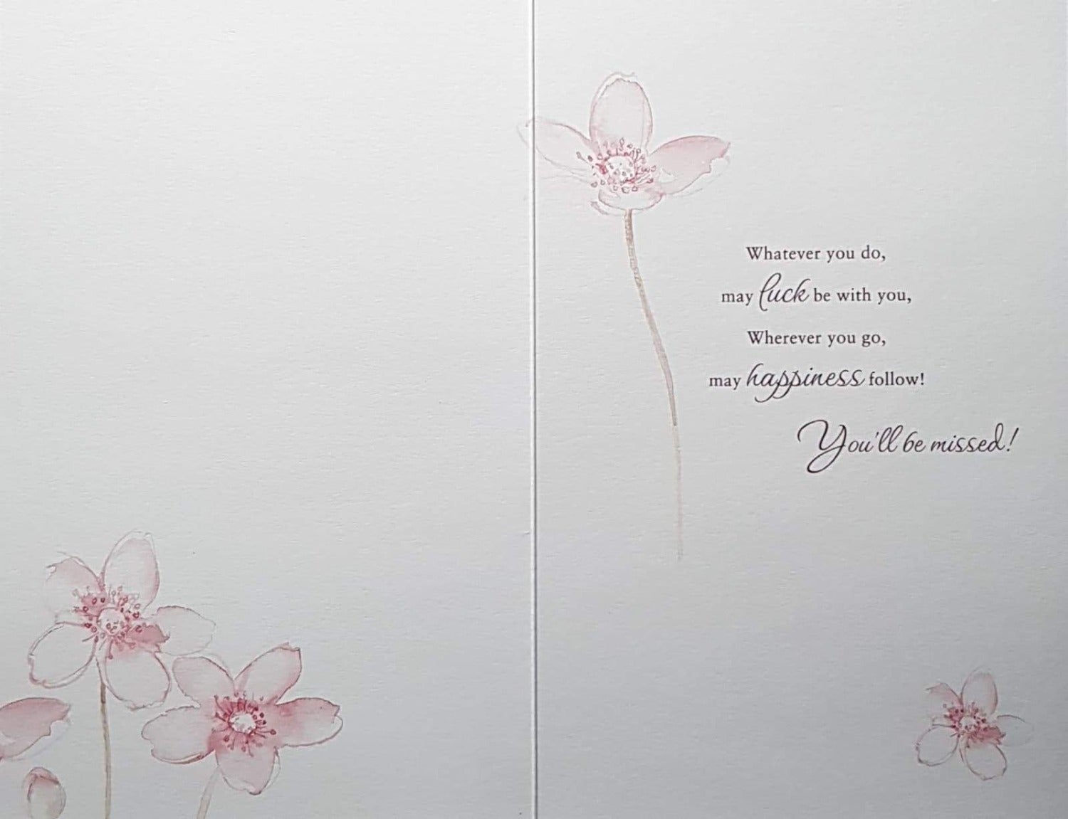 Leaving Card - Good Luck & Pink Flowers & Butterflies