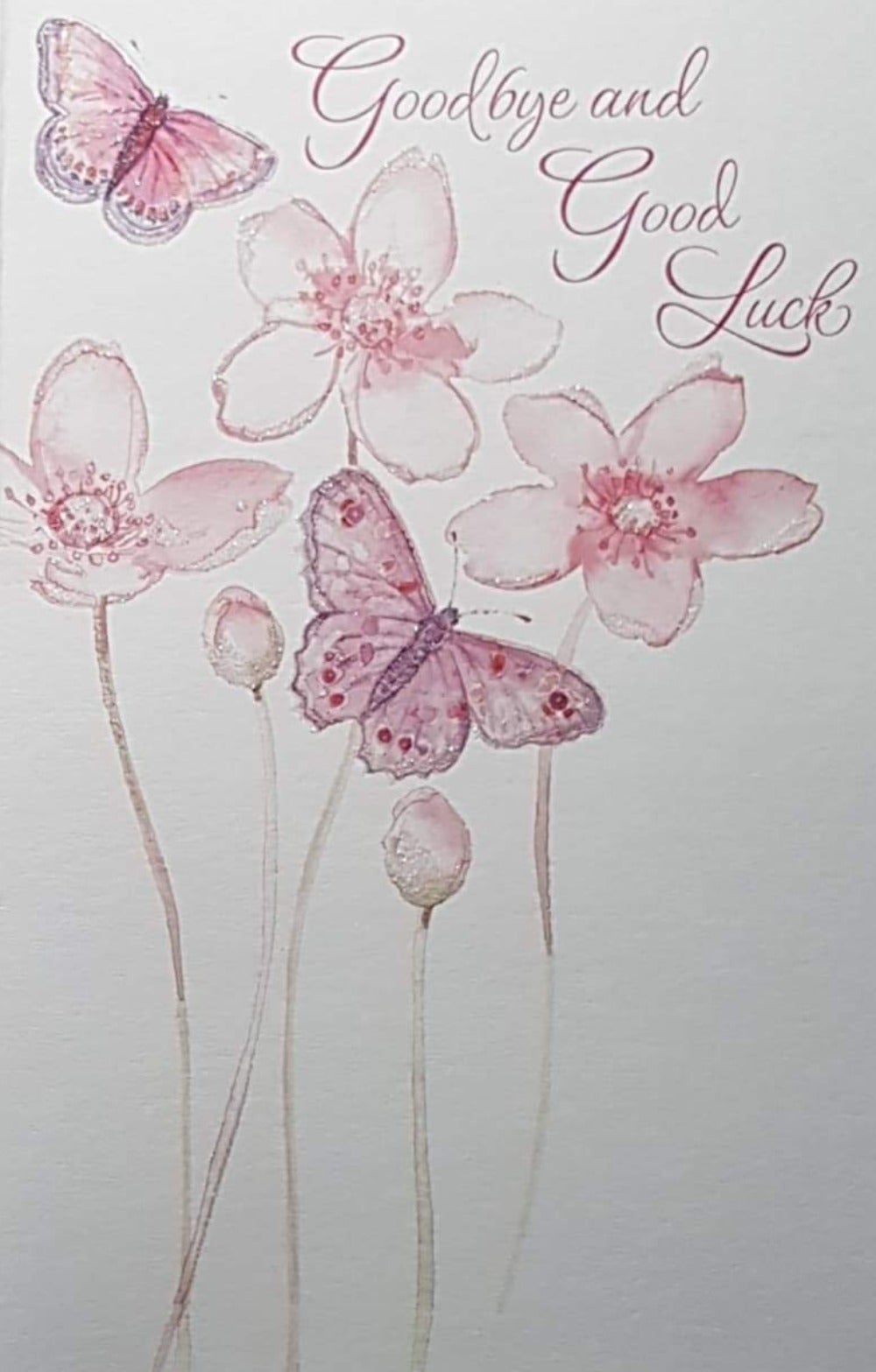 Leaving Card - Good Luck & Pink Flowers & Butterflies