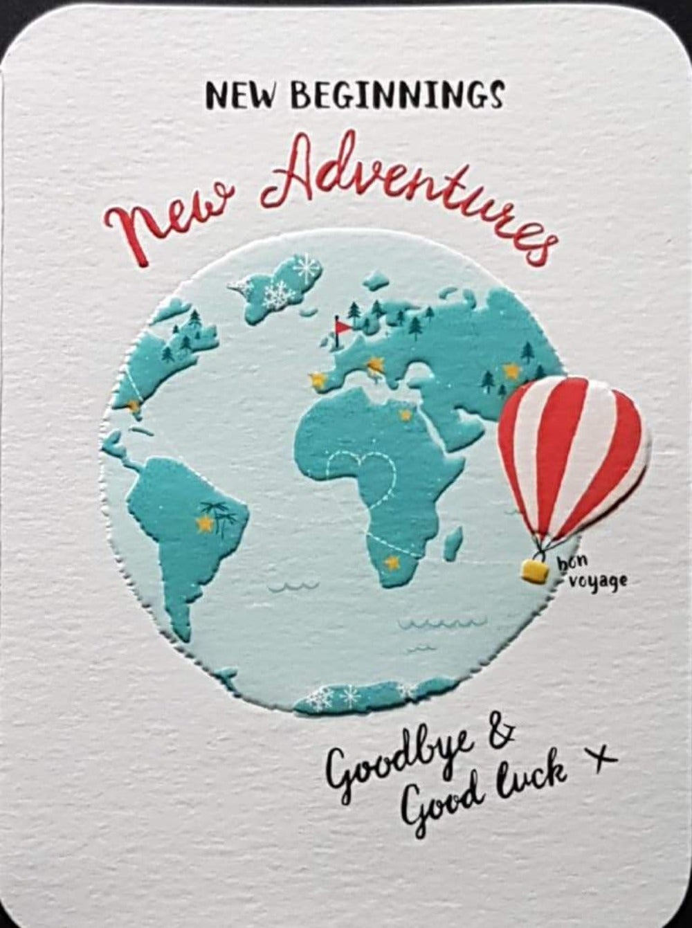 Leaving Card - New Adventures & Air Balloon Flying Over The Globe