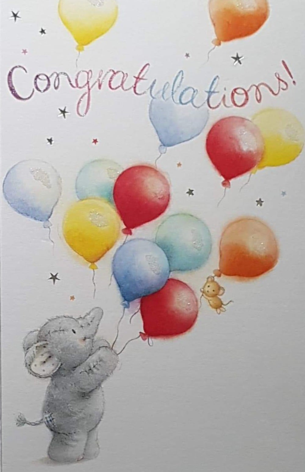 Congratulations Card - Elephant And Mouse & Balloons