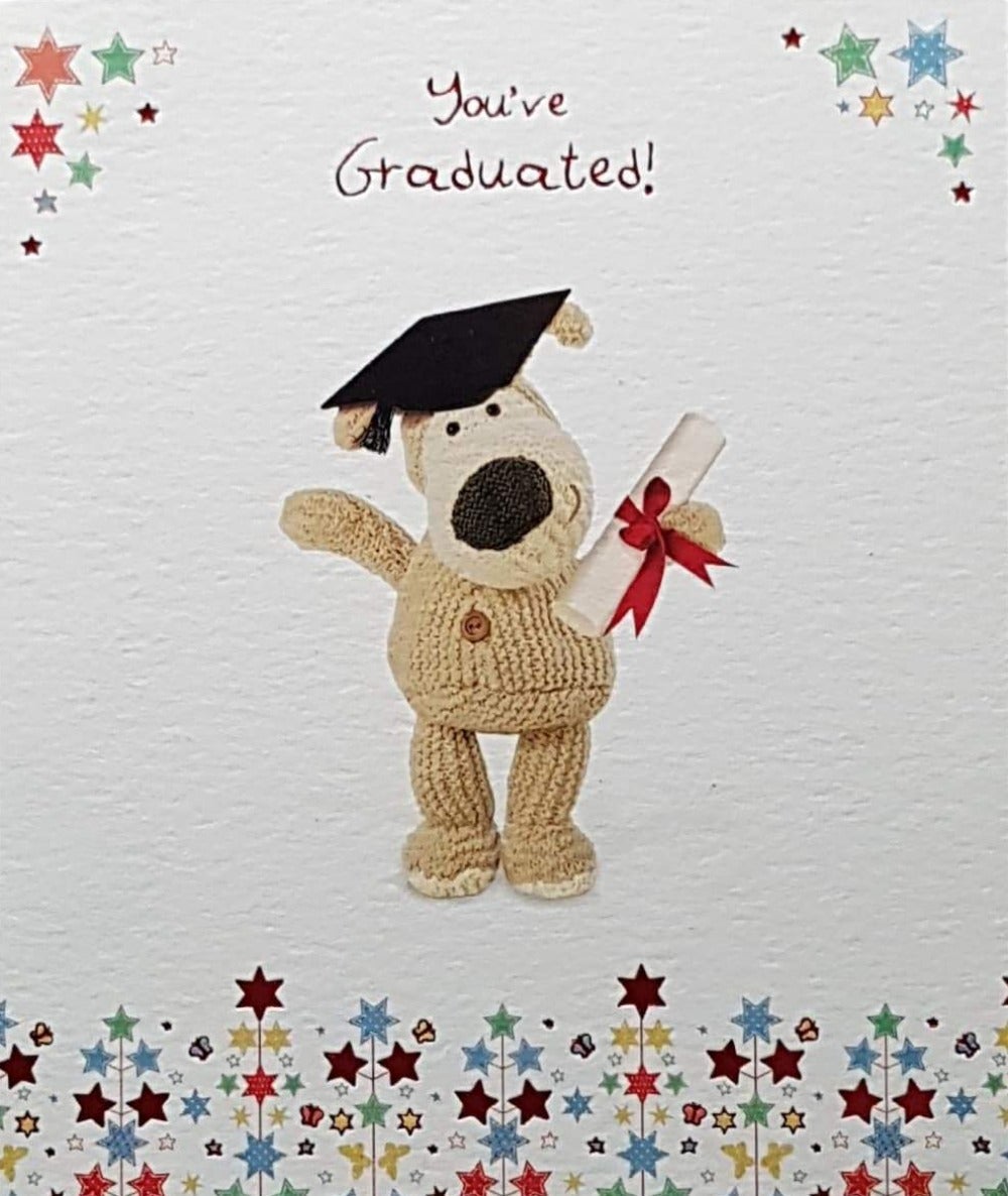 Congratulations Card - Graduation / 'You've Graduated' & A Stuffed Dog Holding A Certificate