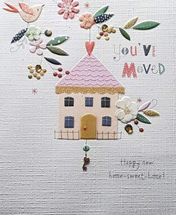 Congratulations Card - New Home / 'You've Moved' & A Fenced Roof House
