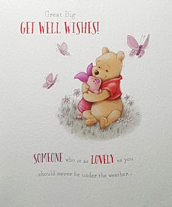 Get Well Card - Three Purple Butterflies & The Pair Of Animal Friends Hugging