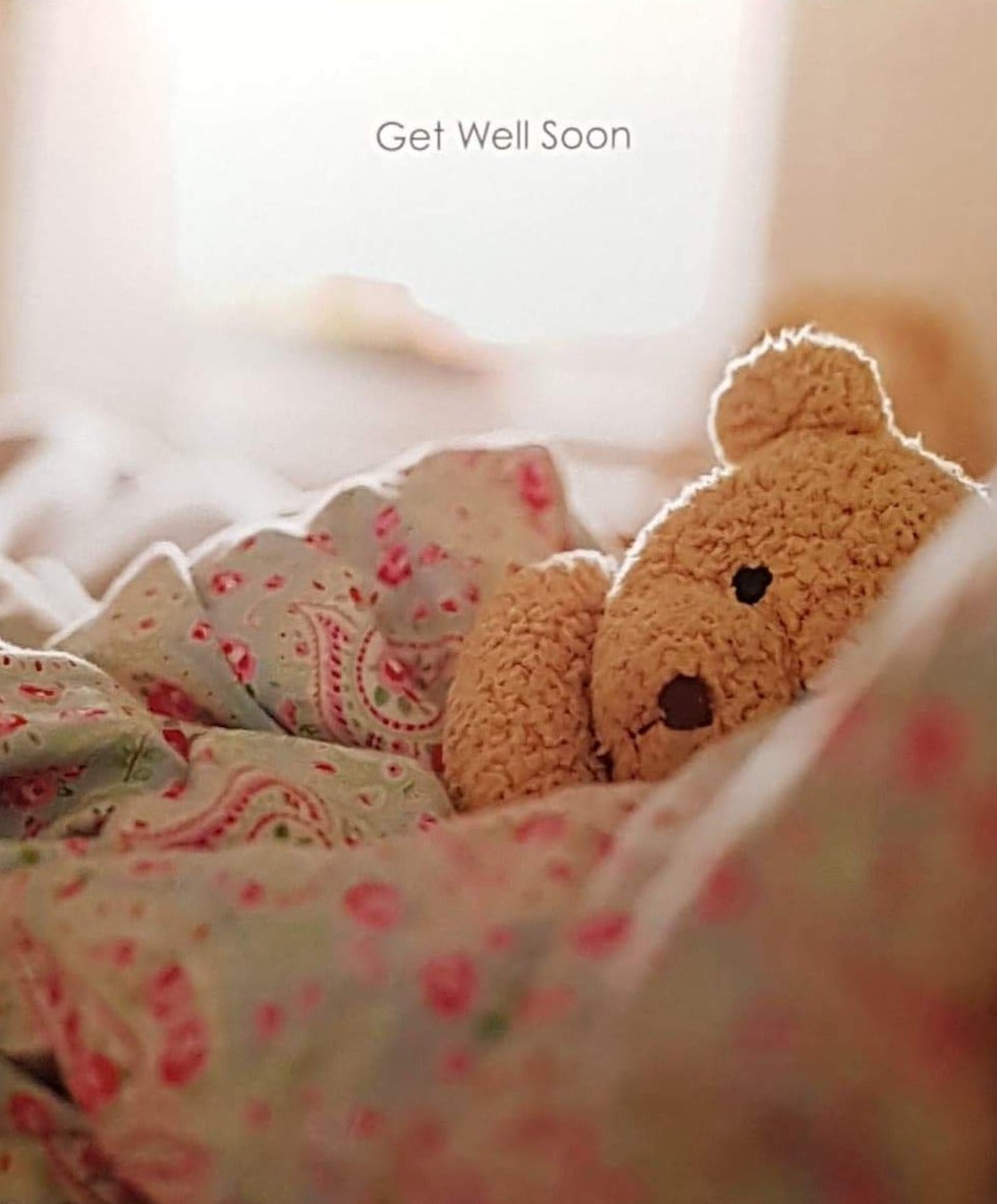 Get Well Card - Soft Teddy Laying In The Bed