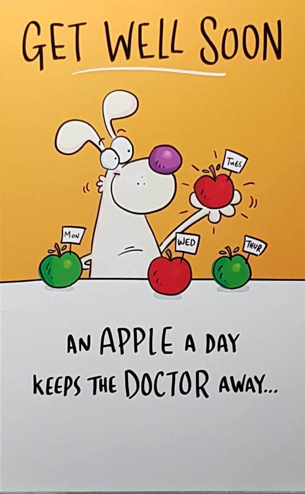 Get Well Card - Humour / Dogs Giving You An Apple A Day