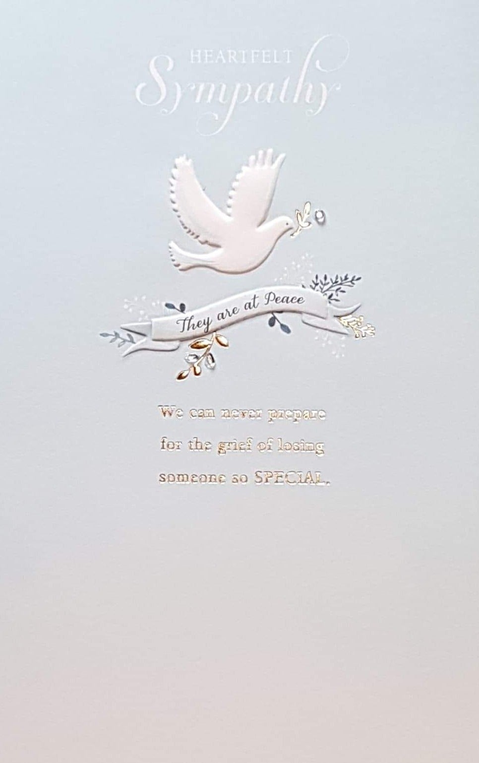 Sympathy Card - A White Dove & 'They Are At Peace' Banner