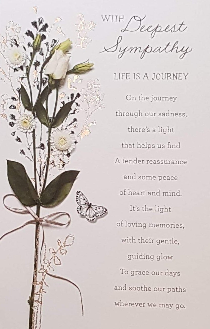 Sympathy Card - White & Black Butterfly & 'Life Is A Jurney'