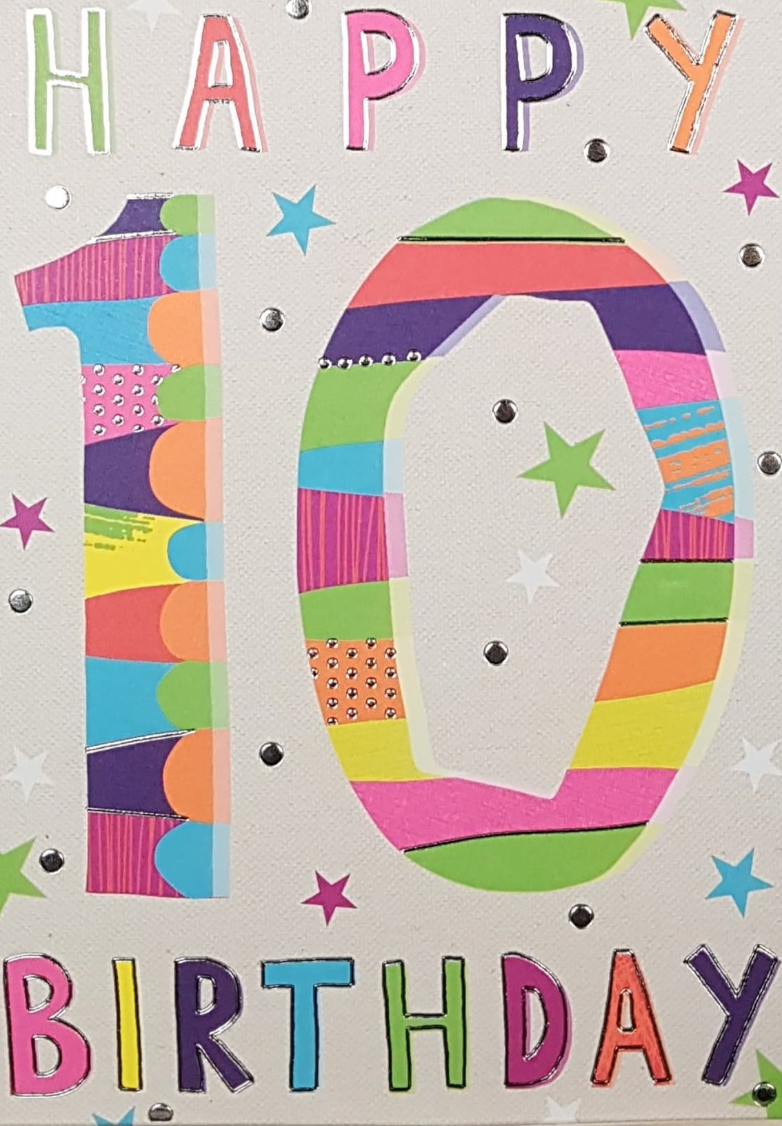 Age 10 Birthday Card - Colourful Patterns On Digits & Font