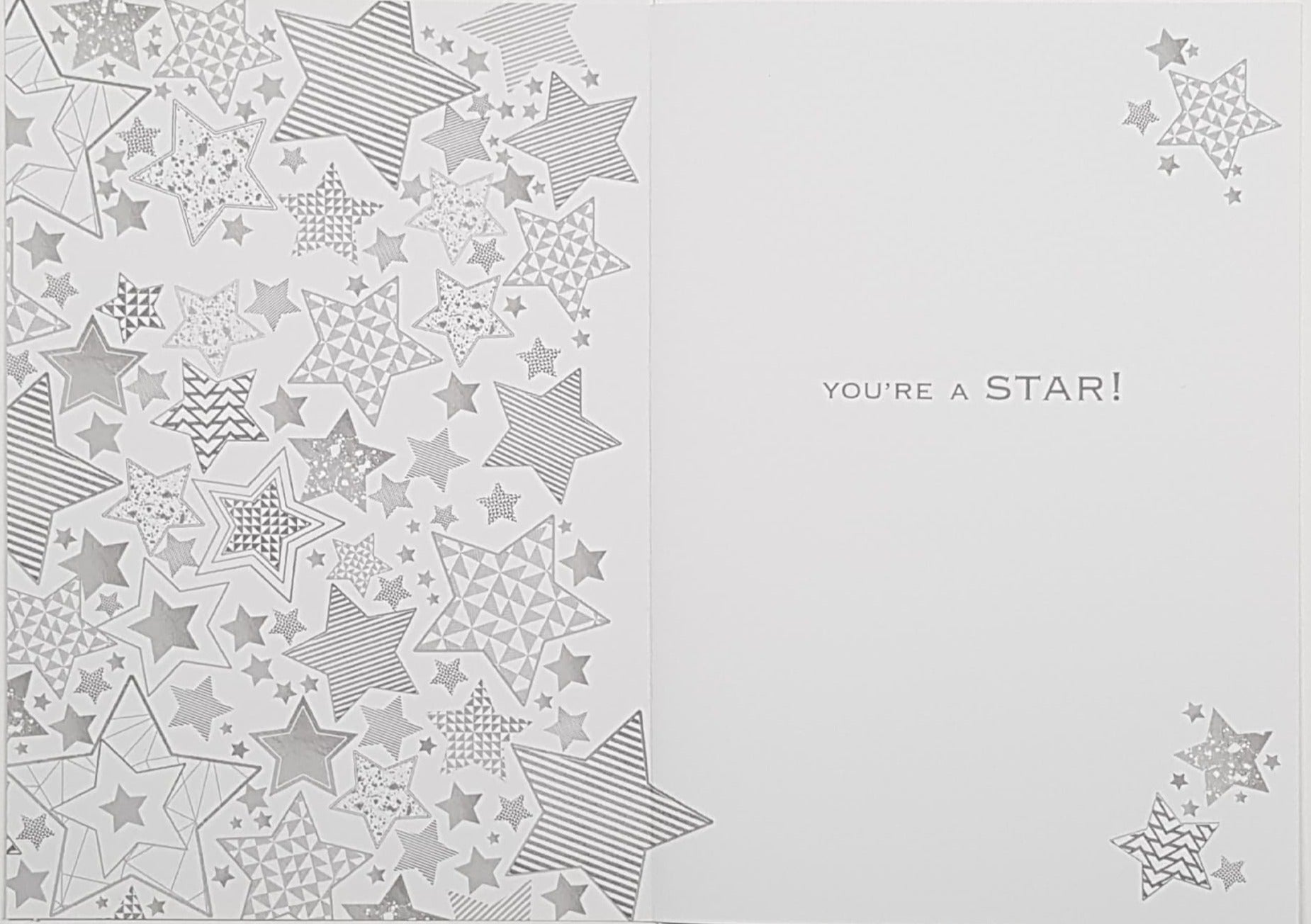 Congratulations Card - Silver & Gold Shiny Stars & A Grey Banner
