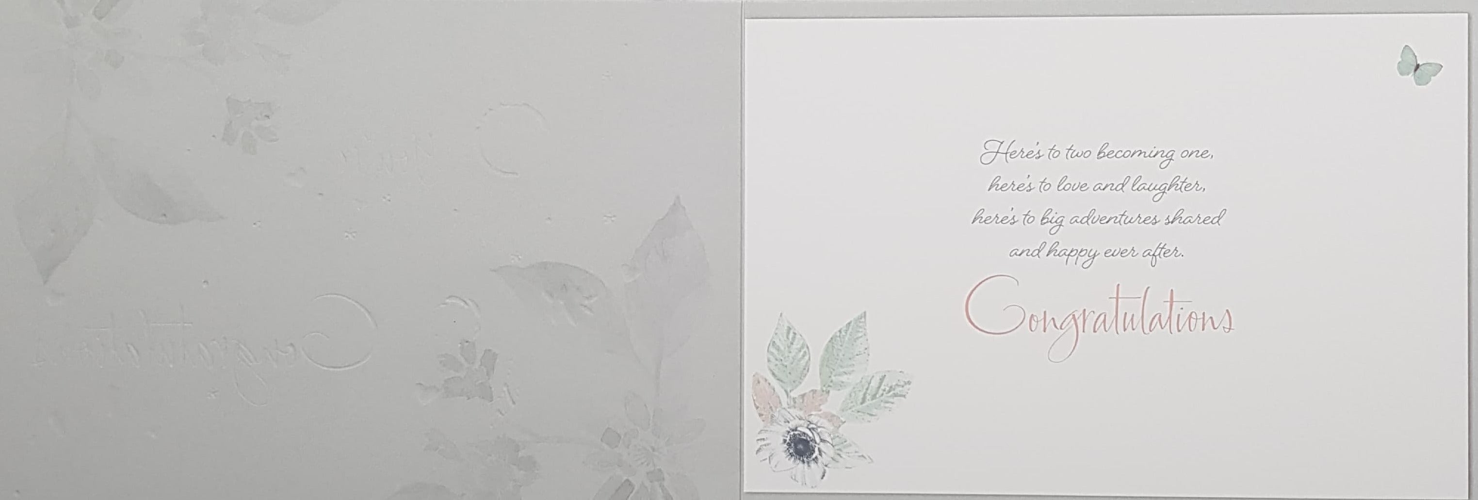 Engagement Card - Silver Engagement Ring & Floral Decoration On Font