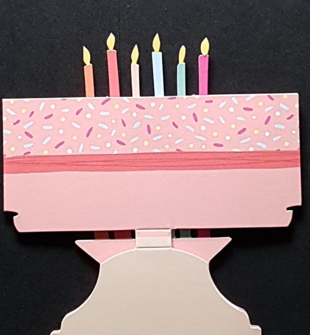 Birthday Card - 'Happy Birthday' Message On A Pink Cake With Candles