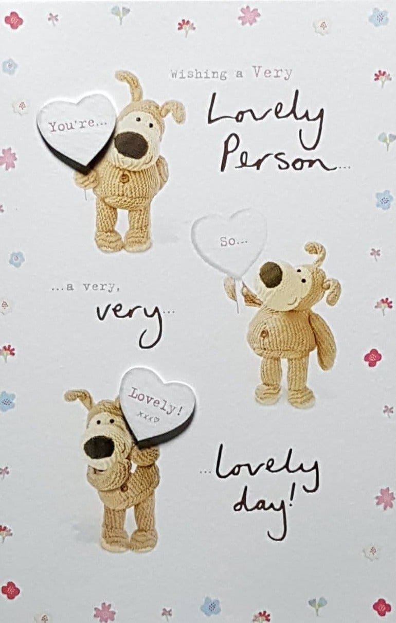 Birthday Card - Three Cute Dogs Holding White Heart Shape Signs