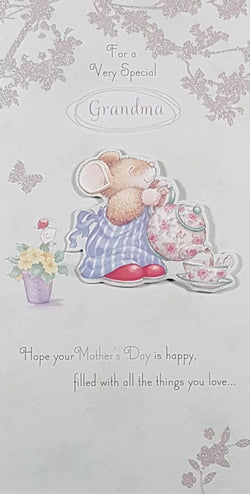 Grandma Mothers Day Card - Happy Mouse Pouring Tea