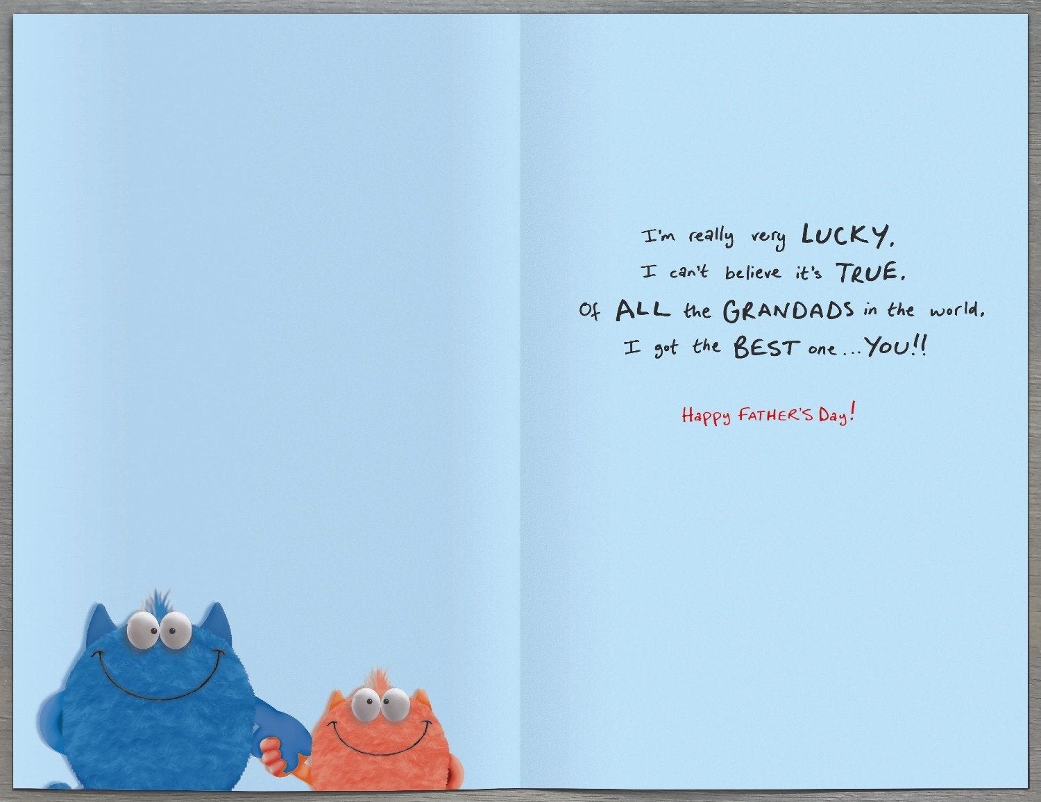 Fathers Day Card - Grandad / Blue And Orange Monsters With Big Smiles