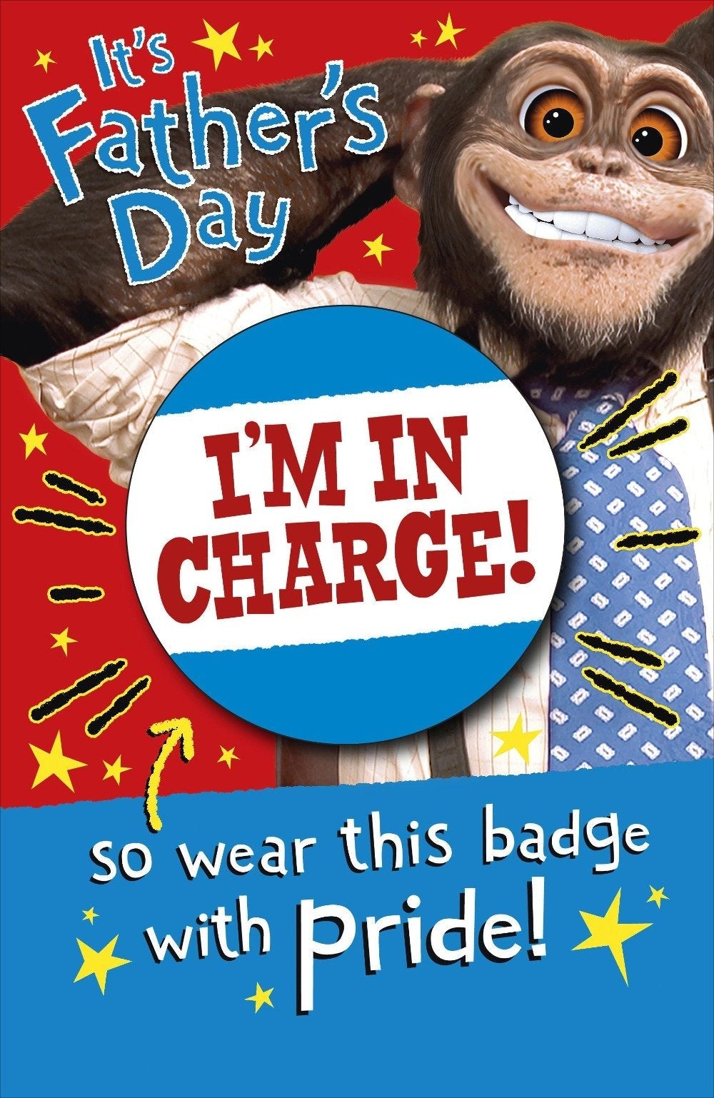 Fathers Day Card - Humour / Smiling Monkey (Badge Includes)