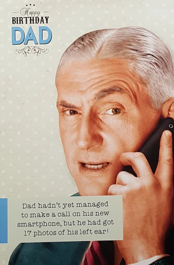 Birthday Card - Dad / Grey-Haired Man Using Smartphone
