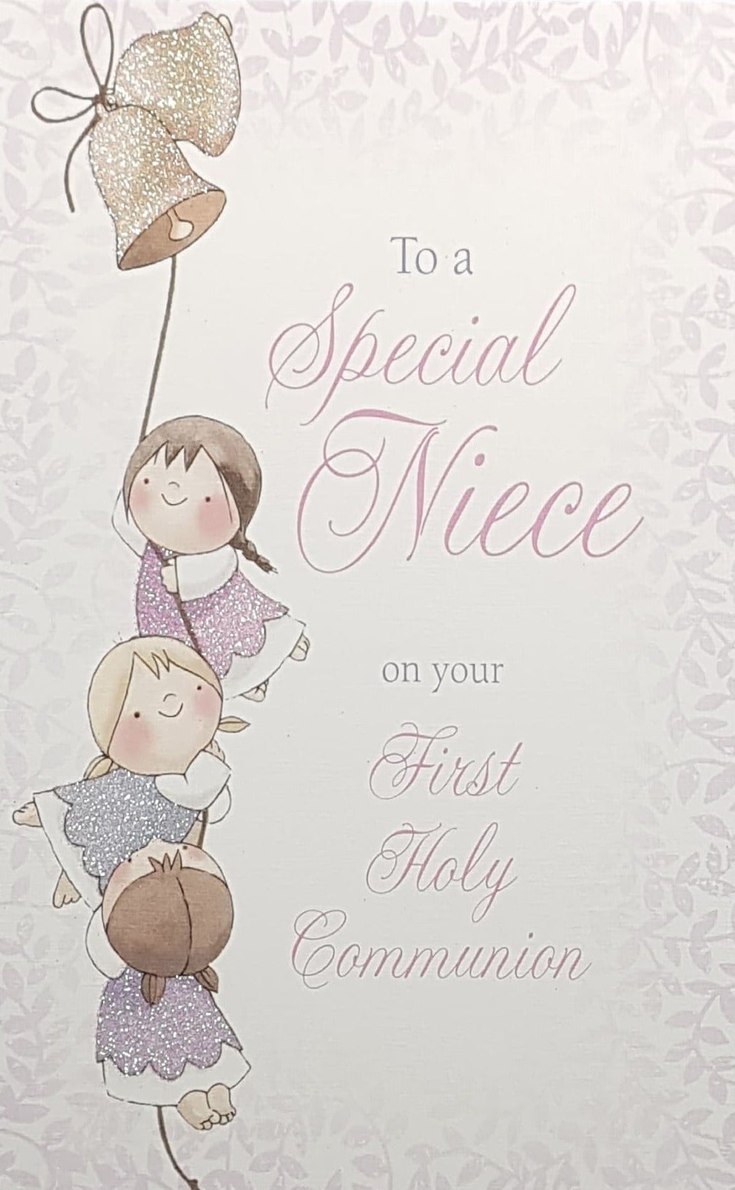 Communion Card - Niece / Three Little Girls & A Shiny Gold Bell