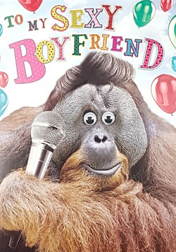 Birthday Card - Boyfriend / A Smiling Monkey & Red Balloons