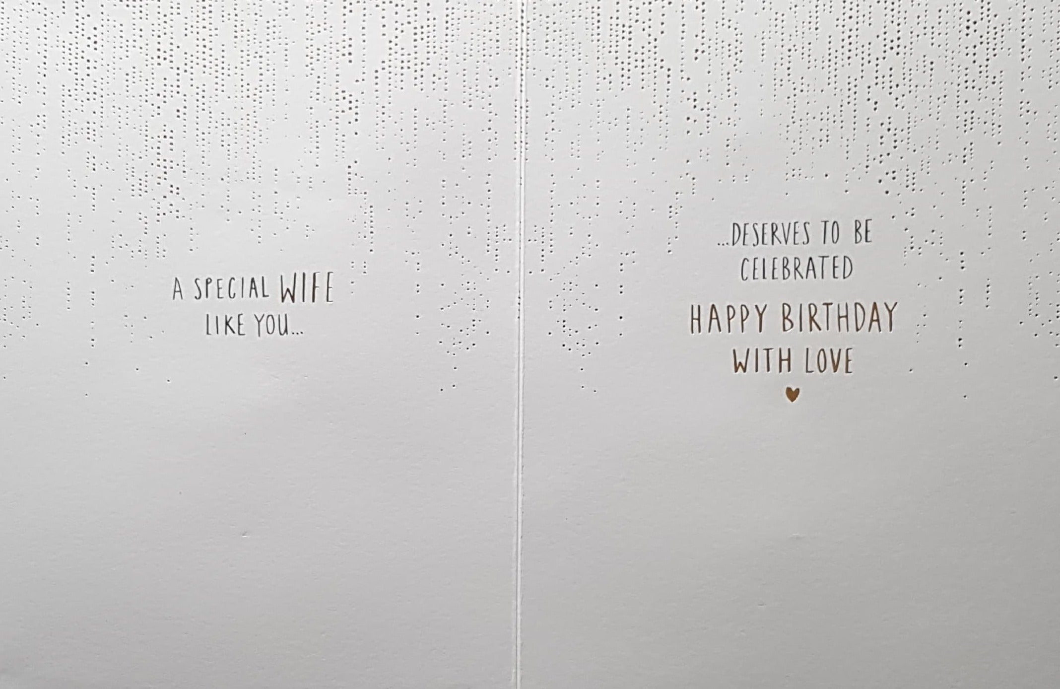 Birthday Card - Wife / Two Gold Champagne Glasses & White Hearts