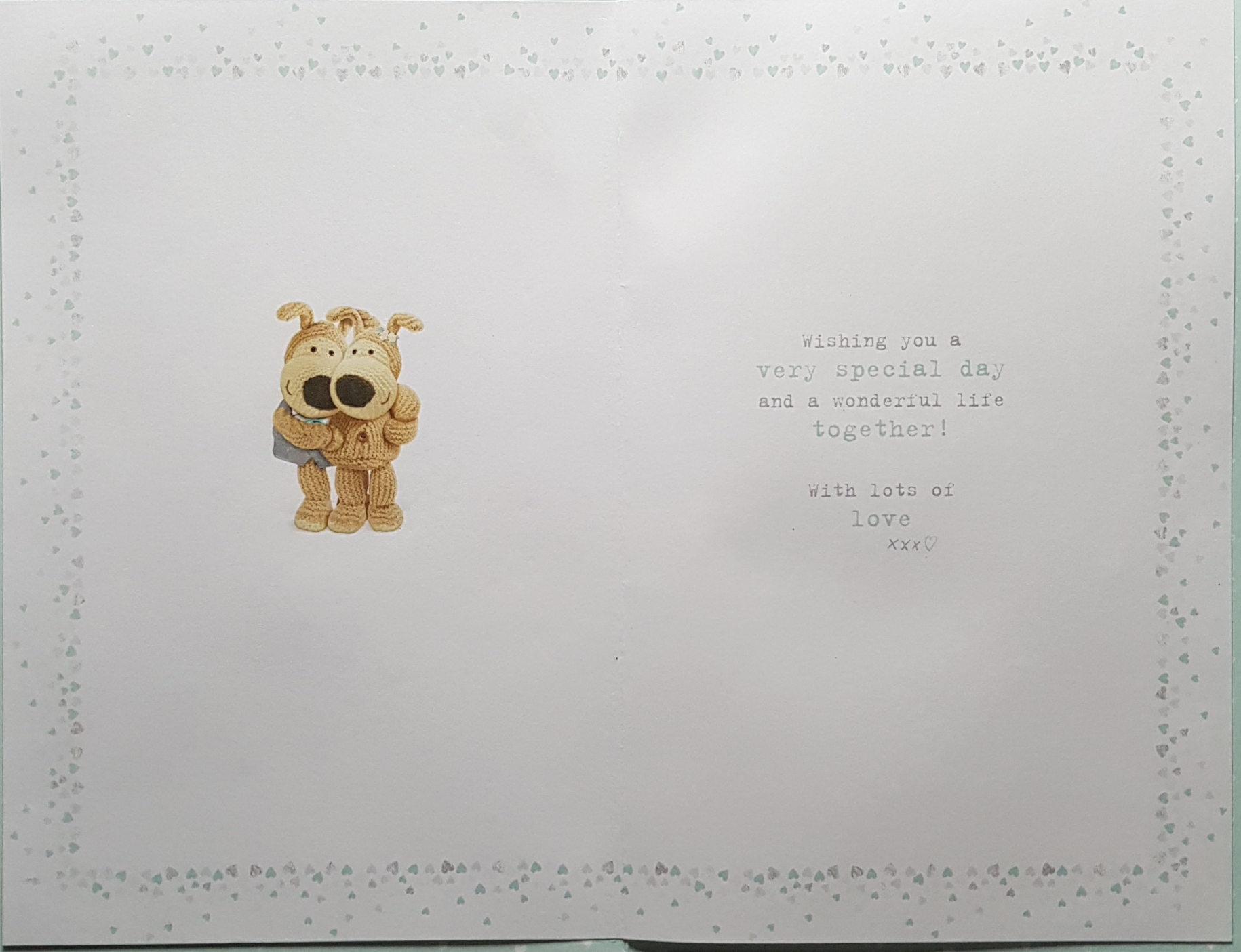 Wedding Card - Cute Dog Teddies Surrounded by Little White Hearts