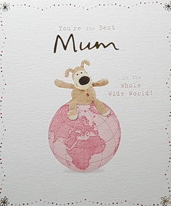 Birthday Card - Mum / A Stuffed Dog Sitting On The Globe