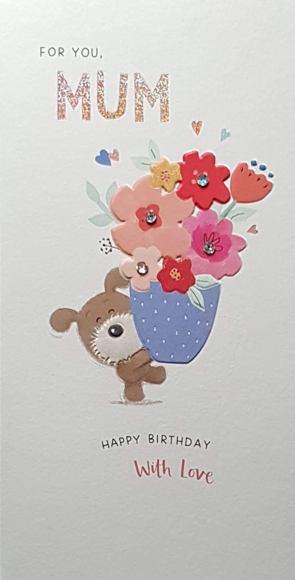 Birthday Card - Mum / Dog Carrying A Flower Vase